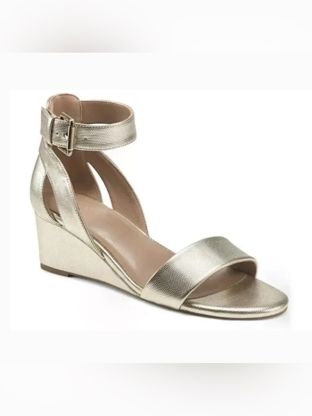 Aerosoles Metallic Gold Ankle-Strap Wedge Sandal